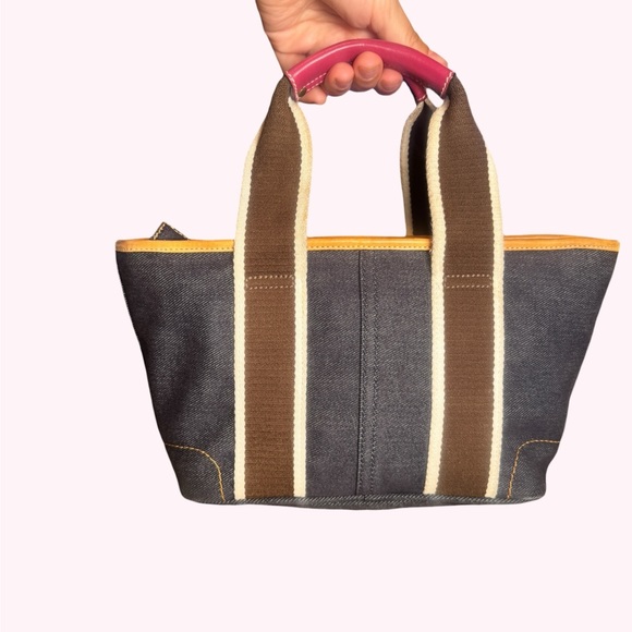 Vintage Coach Hamptons Blue Denim Mini Tote Pink Leather Handles Trim - Picture 4 of 9